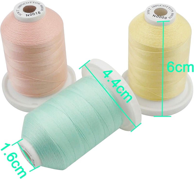 New brothread - 18 Options - Multi-Purpose 100% Mercerized Cotton Threads 50S/3 600M(660Y) Each Spool for Quilting, Serger, Sewing and Embroidery - 16 Pastel Colors - Image 3